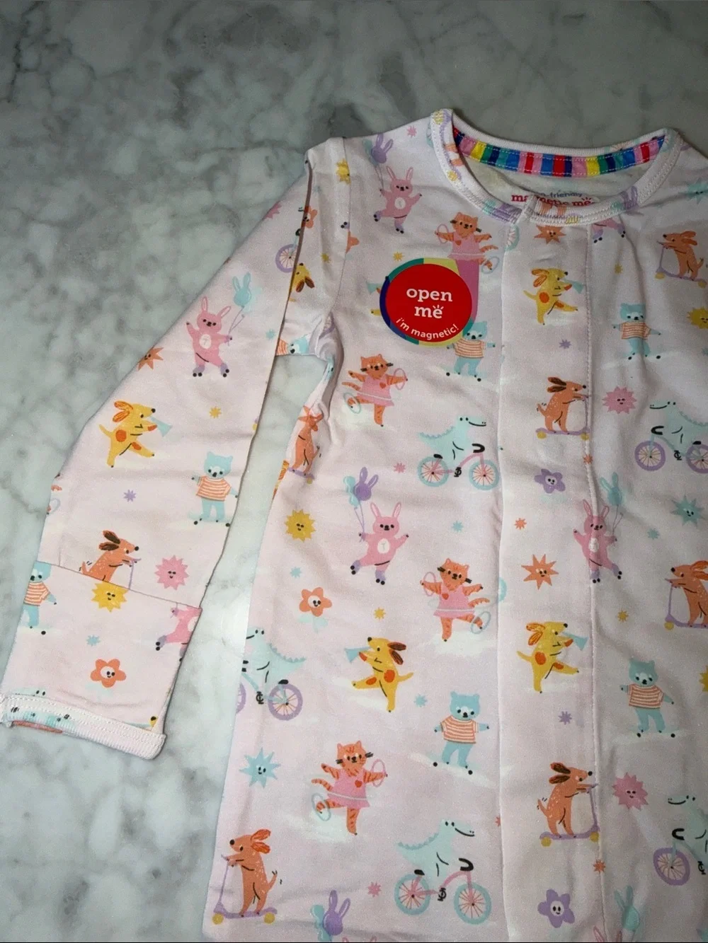 NWT MAGNETIC ME MODAL Pink Animal Print Magnetic-Closure Footed One-Piece 3/6M